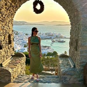 Green Casette Silk Reformation Dress